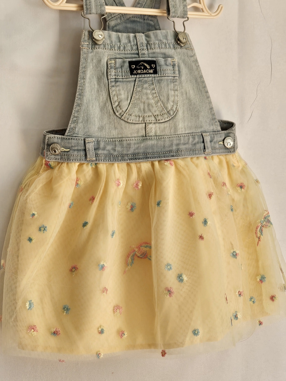 Jordache Denim & Tulle Jumper Dress Toddler Girls Size 3T Floral Embroidered - Picture 2 of 9